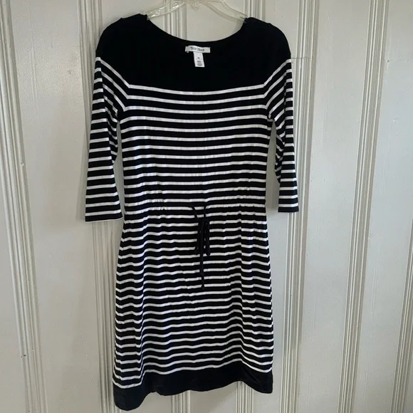 Black & White Striped White House Black Market Dress with Drawstring Waist XS - Picture 1 of 6
